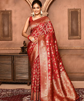 Crimson Benarasi Khaddi Silk Saree