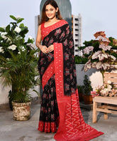 Black Ikkat Pure Cotton Pochampalli Saree (without blouse piece)