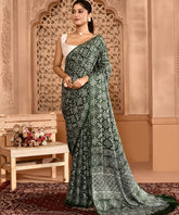 Green Modal Silk Saree with Ajrakh Print