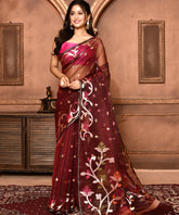 Maroon Jamdani Organza Saree