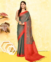 Charcoal Grey Soft Silk Saree with Temple Zari Border