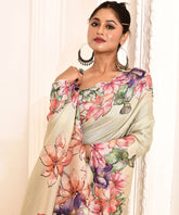 Candy Green Tussar Saree with Floral Scalope Border