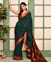 Bottle Green-Maroon Kalyani South Cotton Silk Handloom Saree