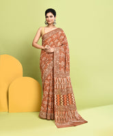 Rustic Pure Natural Vegetable Dye Bagru Handblock Printed Premium Cotton Saree